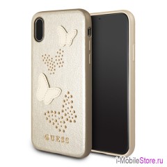 Чехол Guess Studs & Sparkles Hard Butterflies для iPhone X/XS, бежевый