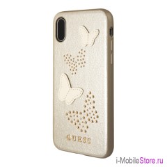 Чехол Guess Studs & Sparkles Hard Butterflies для iPhone X/XS, бежевый