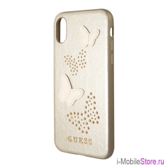 Чехол Guess Studs & Sparkles Hard Butterflies для iPhone X/XS, бежевый