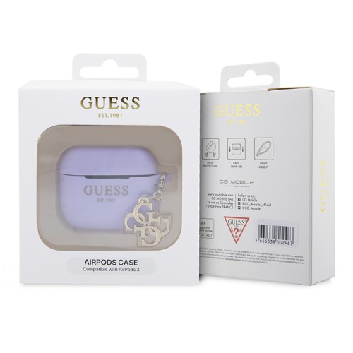 Guess для Airpods 3 чехол Liquid silicone with 4G Diamond charm Purple