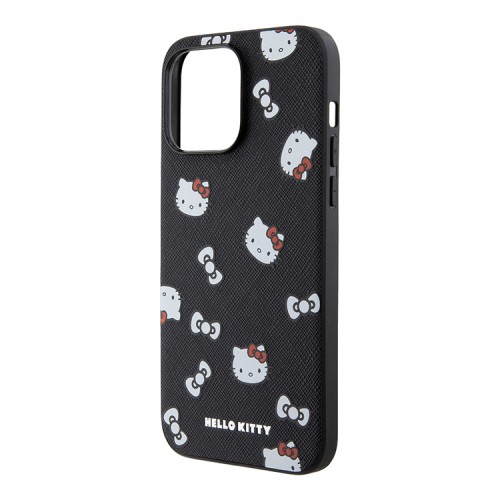 Hello Kitty для iPhone 14 Pro Max чехол PU Saffiano Heads and Bows + Hand strap Hard Black/Red