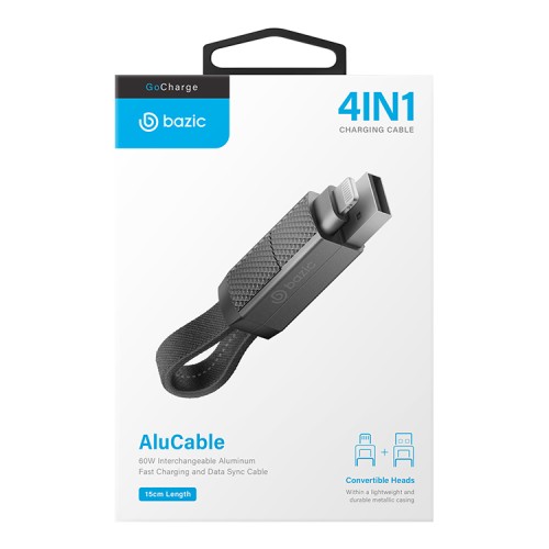 EnergEA Кабель Bazic AluCable 4-in-1 (In USB-A/C, Out USB-C/Lightning) 60W Black 15cm