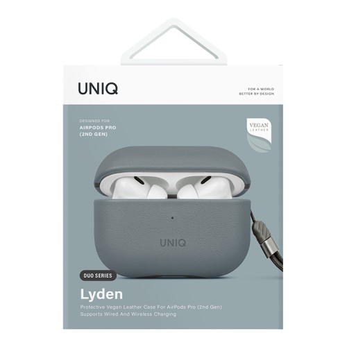 Uniq для Airpods Pro 2 чехол Lyden DS Leatherette with handstrap Washed Blue/Black