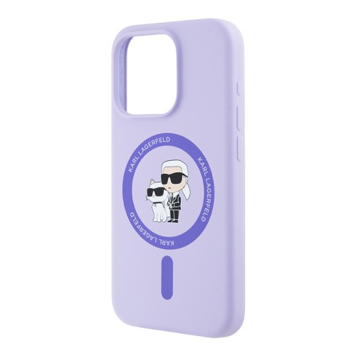 Karl Lagerfeld для iPhone 15 Pro Max чехол Liquid Silicone NFT Karl & Choupette Body Purple (MagSafe)