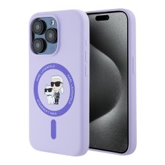 Karl Lagerfeld для iPhone 15 Pro Max чехол Liquid Silicone NFT Karl &amp; Choupette Body Purple (MagSafe)