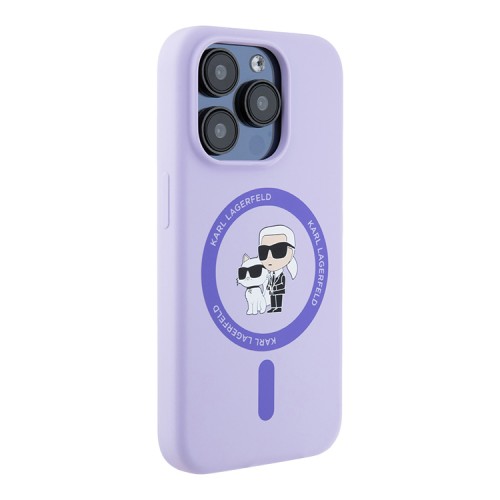 Karl Lagerfeld для iPhone 15 Pro Max чехол Liquid Silicone NFT Karl & Choupette Body Purple (MagSafe)