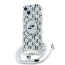 Karl Lagerfeld для iPhone 15 чехол Crossbody PC/TPU NFT Karl & Choup Head прозрачный (MagSafe) + Cord