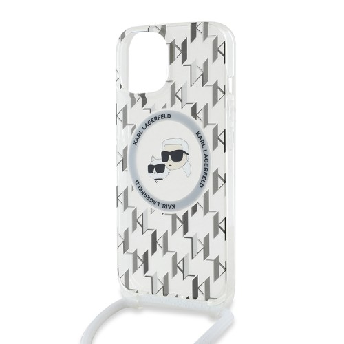 Karl Lagerfeld для iPhone 15 чехол Crossbody PC/TPU NFT Karl & Choup Head прозрачный (MagSafe) + Cord
