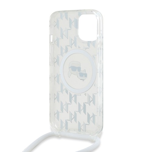 Karl Lagerfeld для iPhone 15 чехол Crossbody PC/TPU NFT Karl & Choup Head прозрачный (MagSafe) + Cord