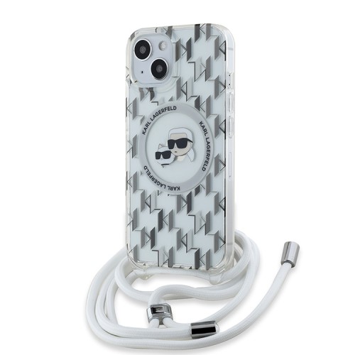 Karl Lagerfeld для iPhone 15 чехол Crossbody PC/TPU NFT Karl & Choup Head прозрачный (MagSafe) + Cord