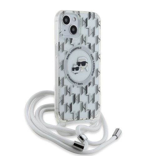 Karl Lagerfeld для iPhone 15 чехол Crossbody PC/TPU NFT Karl & Choup Head прозрачный (MagSafe) + Cord