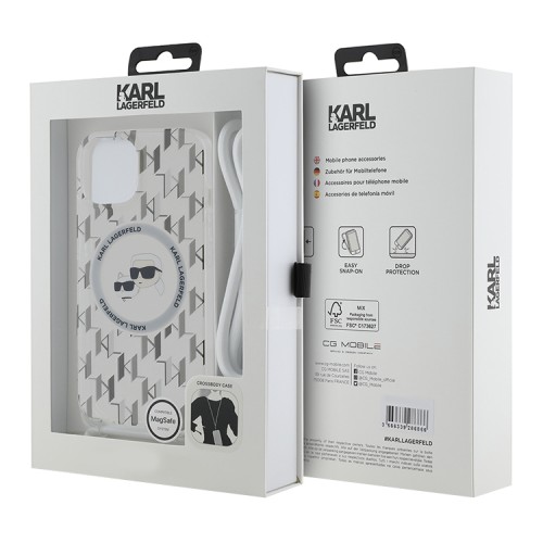 Karl Lagerfeld для iPhone 15 чехол Crossbody PC/TPU NFT Karl & Choup Head прозрачный (MagSafe) + Cord