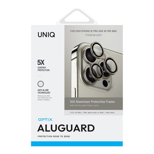 Uniq стекло для iPhone 16 Pro/16 Pro Max OPTIX Camera Lens AluGuard Titanium Grey