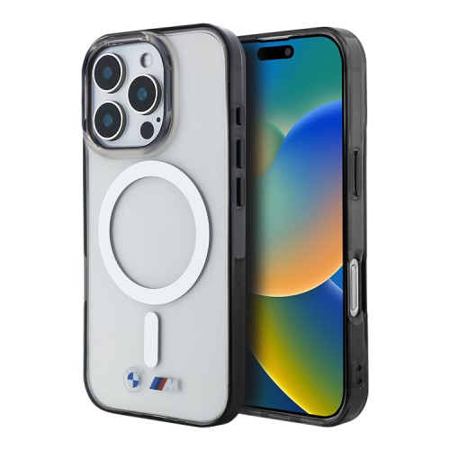 BMW для iPhone 16 Pro Max чехол M-Collection PC/TPU Silver Ring, прозрачный (MagSafe)