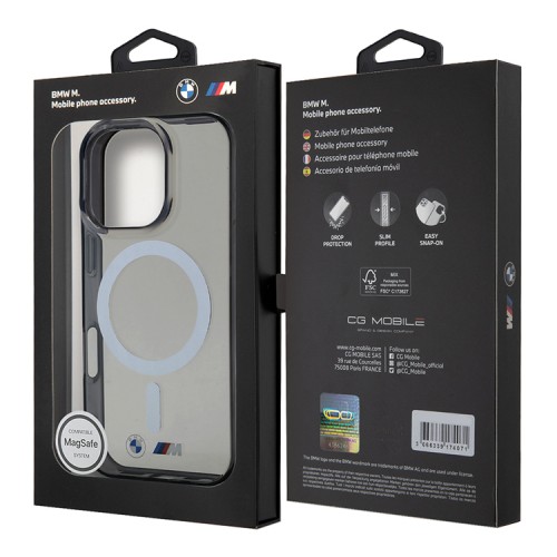 BMW для iPhone 16 Pro Max чехол M-Collection PC/TPU Silver Ring, прозрачный (MagSafe)