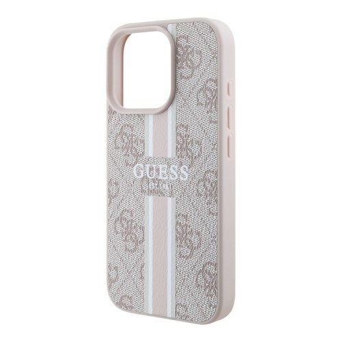 Guess для iPhone 16 Pro Max чехол PU кожа 4G Stripes Pink (MagSafe)