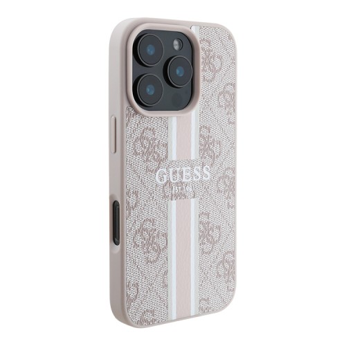 Guess для iPhone 16 Pro Max чехол PU кожа 4G Stripes Pink (MagSafe)