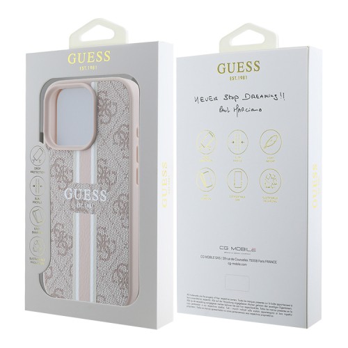 Guess для iPhone 16 Pro Max чехол PU кожа 4G Stripes Pink (MagSafe)