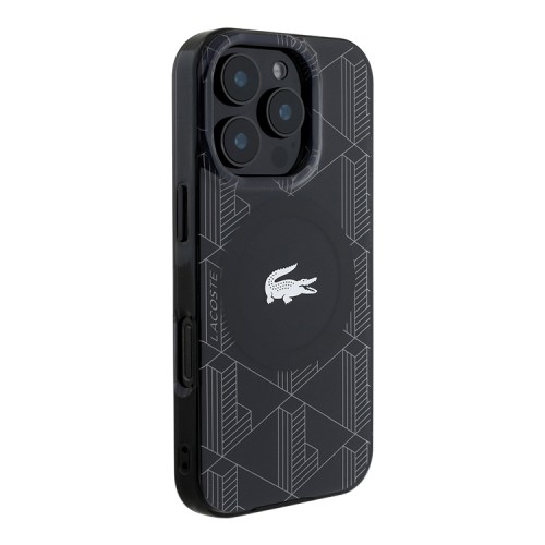 Lacoste для iPhone 16 Pro чехол PC/TPU Double layers The Blend Croc logo Black (MagSafe)