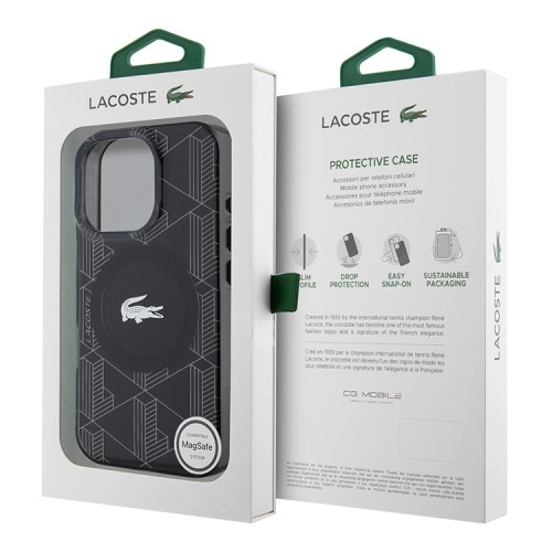 Lacoste для iPhone 16 Pro чехол PC/TPU Double layers The Blend Croc logo Black (MagSafe)