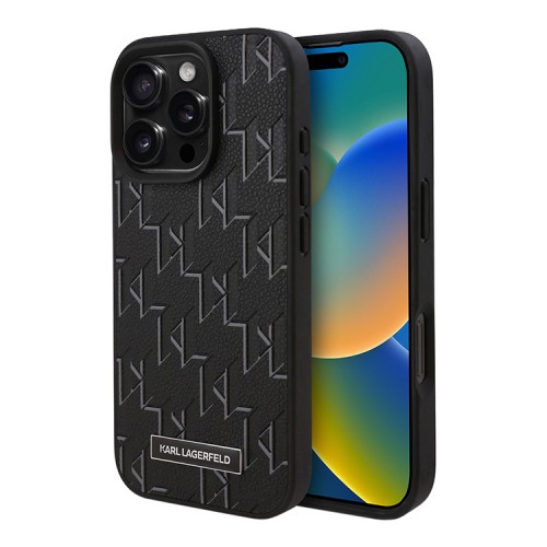 Karl Lagerfeld для iPhone 16 Pro чехол PU-кожа Monogram Black (MagSafe)