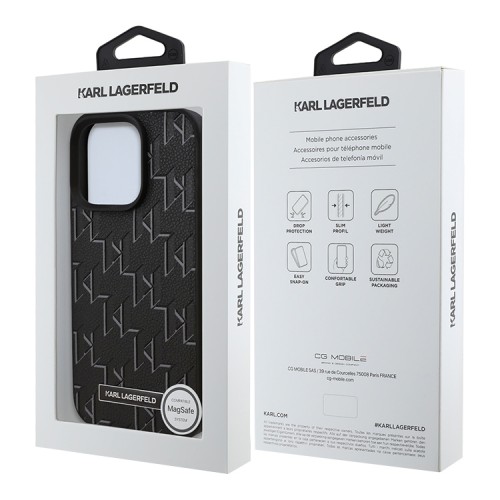 Karl Lagerfeld для iPhone 16 Pro чехол PU-кожа Monogram Black (MagSafe)