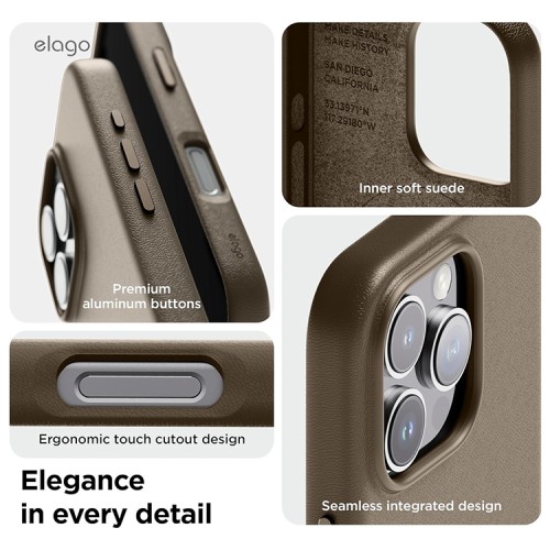 Elago для iPhone 16 Pro Max чехол PU Leather Taupe (MagSafe)
