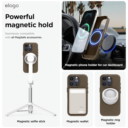 Elago для iPhone 16 Pro Max чехол PU Leather Taupe (MagSafe)