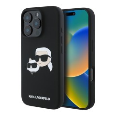 Karl Lagerfeld для iPhone 16 Pro чехол Liquid Silicone NFT Karl &amp; Choupette Head Hard Black (MagSafe)