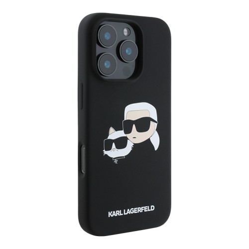 Karl Lagerfeld для iPhone 16 Pro чехол Liquid Silicone NFT Karl & Choupette Head Hard Black (MagSafe)