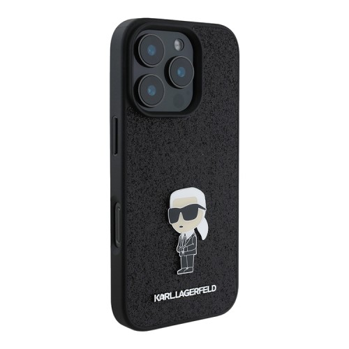 Karl Lagerfeld для iPhone 16 Pro чехол Fixed glitters NFT Karl Ikonik Metal pin Hard Black