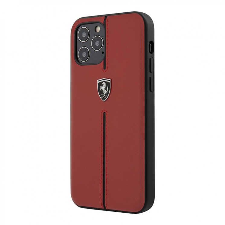 Кожаный чехол Ferrari Off-Track stripe Hard для iPhone 12 Pro Max, красный