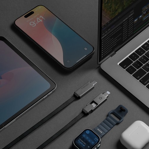 Energea Кабель Sheath 2-in-1 USB-C to C+Lighning MFI 60W 480 Mbps Gun 1.0m