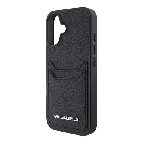 Karl Lagerfeld для iPhone 16 чехол Cardslot PU Grained leather Metal Long logo Hard Black