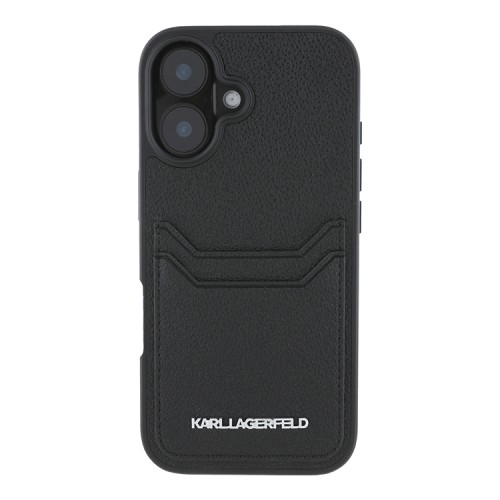 Karl Lagerfeld для iPhone 16 чехол Cardslot PU Grained leather Metal Long logo Hard Black