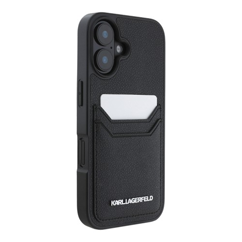 Karl Lagerfeld для iPhone 16 чехол Cardslot PU Grained leather Metal Long logo Hard Black
