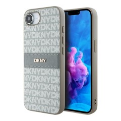 DKNY для iPhone 16e чехол PU Repeat texture Tonal stripe Metal logo Hard Beige