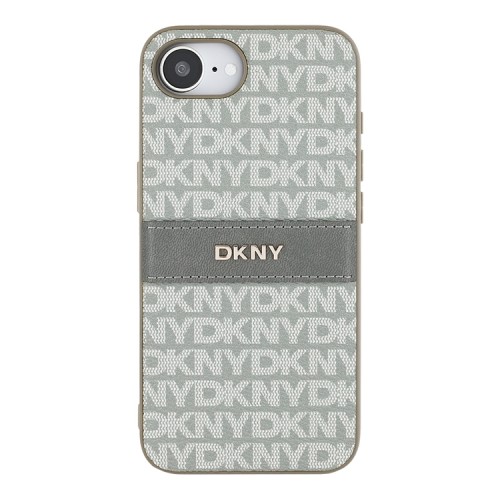 DKNY для iPhone 16e чехол PU Repeat texture Tonal stripe Metal logo Hard Beige