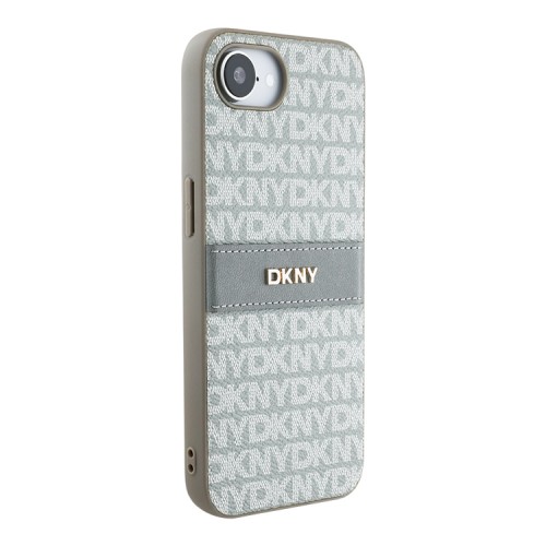 DKNY для iPhone 16e чехол PU Repeat texture Tonal stripe Metal logo Hard Beige