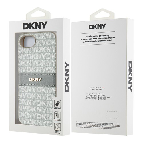 DKNY для iPhone 16e чехол PU Repeat texture Tonal stripe Metal logo Hard Beige
