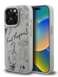 Karl Lagerfeld для iPhone 15 Pro Max чехол PU-кожа зернистая Sketch Grey (MagSafe)