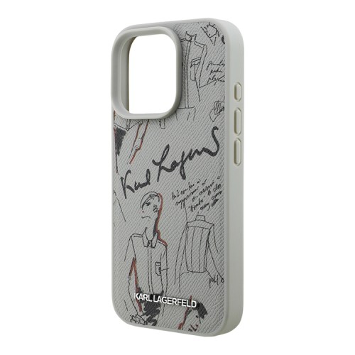 Karl Lagerfeld для iPhone 15 Pro Max чехол PU-кожа зернистая Sketch Grey (MagSafe)