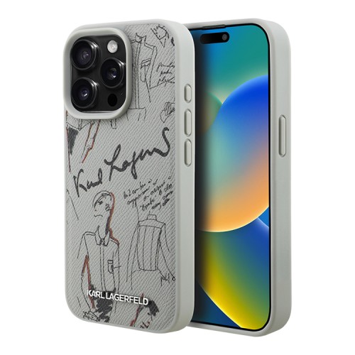 Karl Lagerfeld для iPhone 15 Pro Max чехол PU-кожа зернистая Sketch Grey (MagSafe)