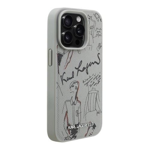 Karl Lagerfeld для iPhone 15 Pro Max чехол PU-кожа зернистая Sketch Grey (MagSafe)
