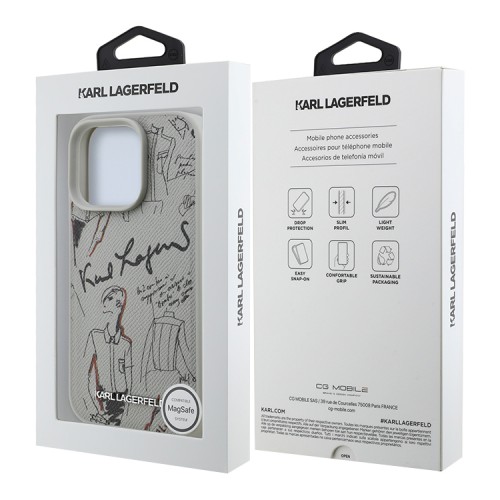 Karl Lagerfeld для iPhone 15 Pro Max чехол PU-кожа зернистая Sketch Grey (MagSafe)