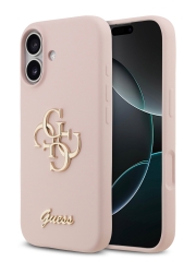 Guess для iPhone 17 чехол Liquid silicone 4G Big and Script metal logo Hard Pink