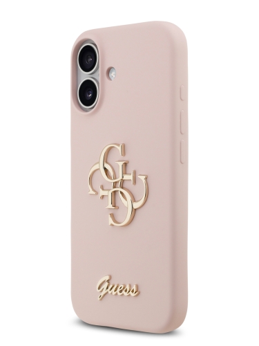 Guess для iPhone 17 чехол Liquid silicone 4G Big and Script metal logo Hard Pink
