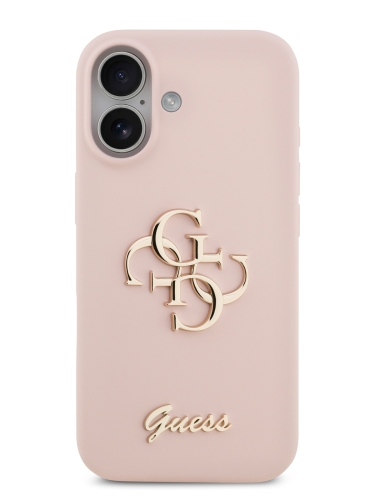 Guess для iPhone 17 чехол Liquid silicone 4G Big and Script metal logo Hard Pink
