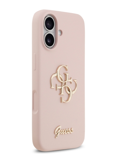Guess для iPhone 17 чехол Liquid silicone 4G Big and Script metal logo Hard Pink