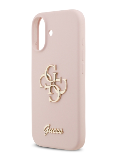 Guess для iPhone 17 чехол Liquid silicone 4G Big and Script metal logo Hard Pink